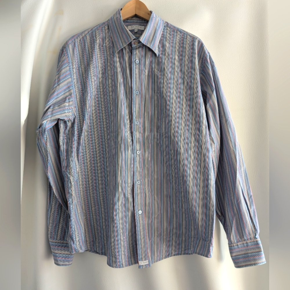 Ted Baker Cotton Multicolor Striped Button Up Shirt Long Sleeves Size 5 XL